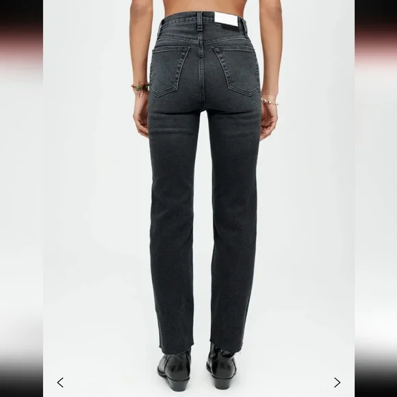 Re/Done Comfort Stretch High Rise 70s Stove Pipe Washed Noir Jeans Size 32 - Picture 5 of 16